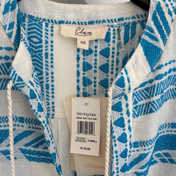 Elan White and Turquoise Blue Maxi Dress with Tassel Tie - Picture 2 of 3